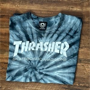 Thrasher Skateboarding Magazine Blue and White Short T-Shirt Sleeve Shirt